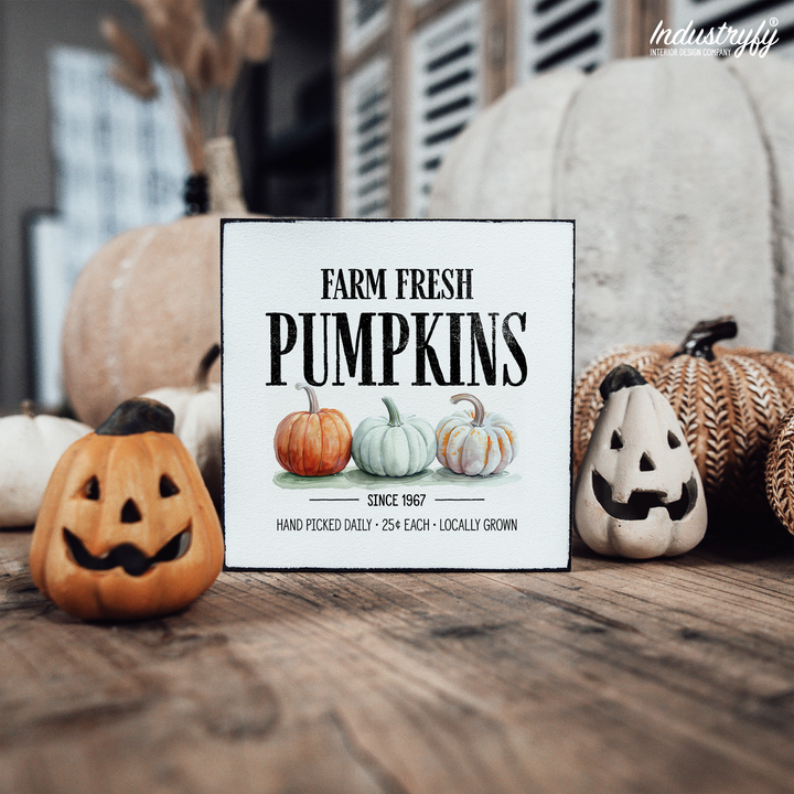 Miniblock Farm Fresh Pumpkins, Farmhouse Herbstdeko aus Holz von Industryfy
