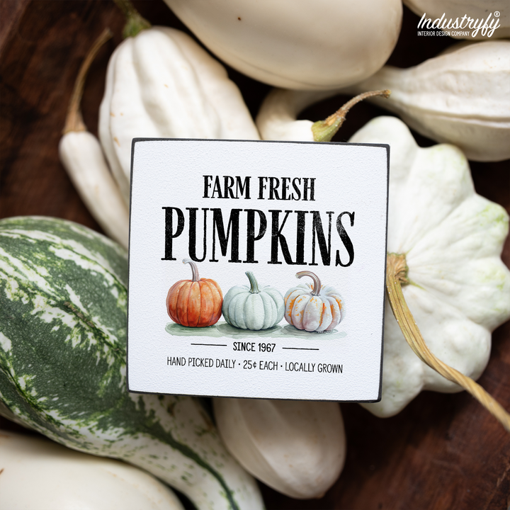 Miniblock Farm Fresh Pumpkins, Kürbis Motiv fürs Regal von Industryfy
