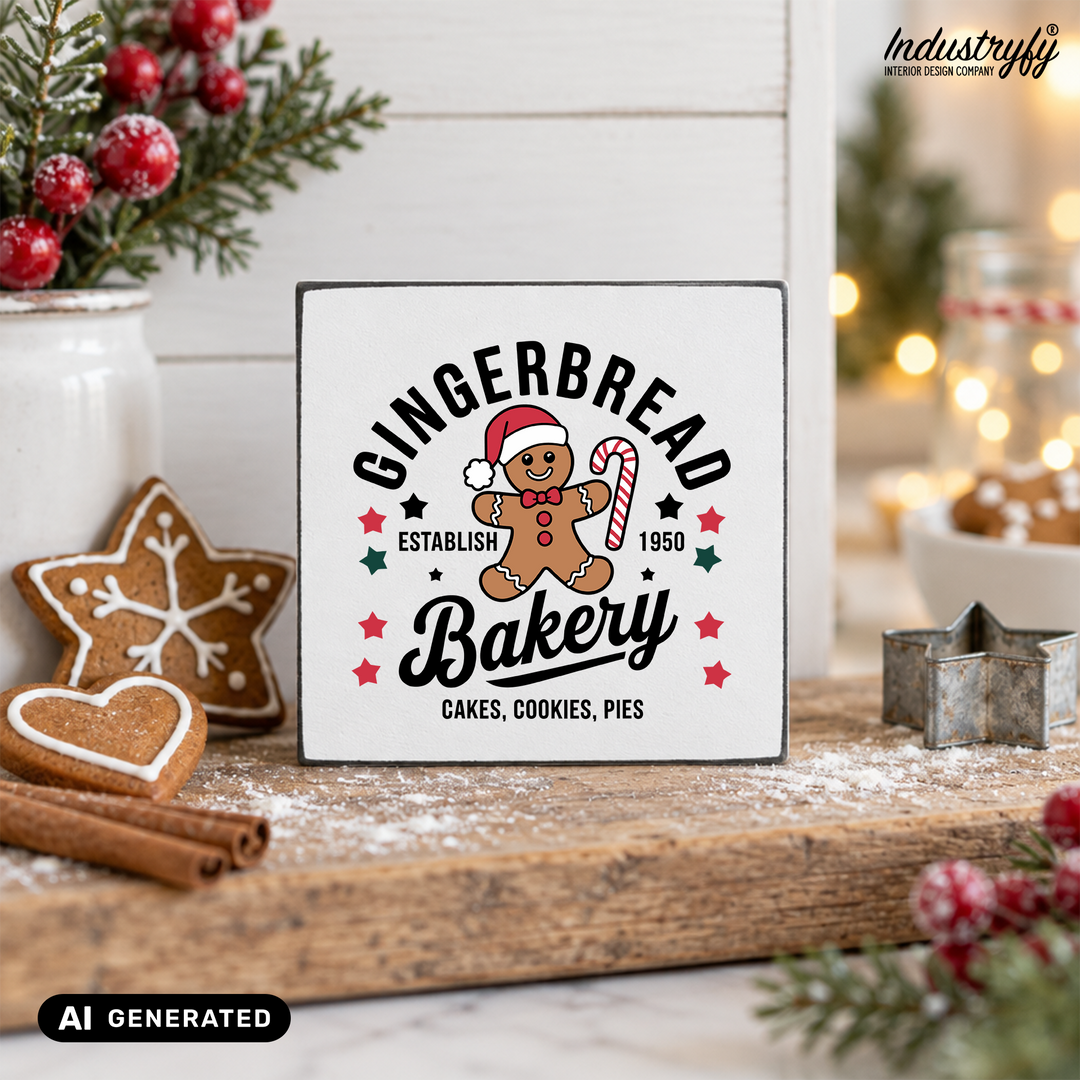 Miniblock Gingerbread Bakery, Weihnachtsdeko mit Lebkuchenmann in der Küche von Industryfy