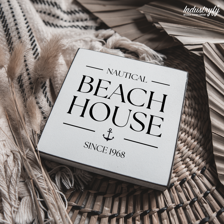 Miniblock Nautical Beach House aus Holz, maritime Deko in 10x10 cm