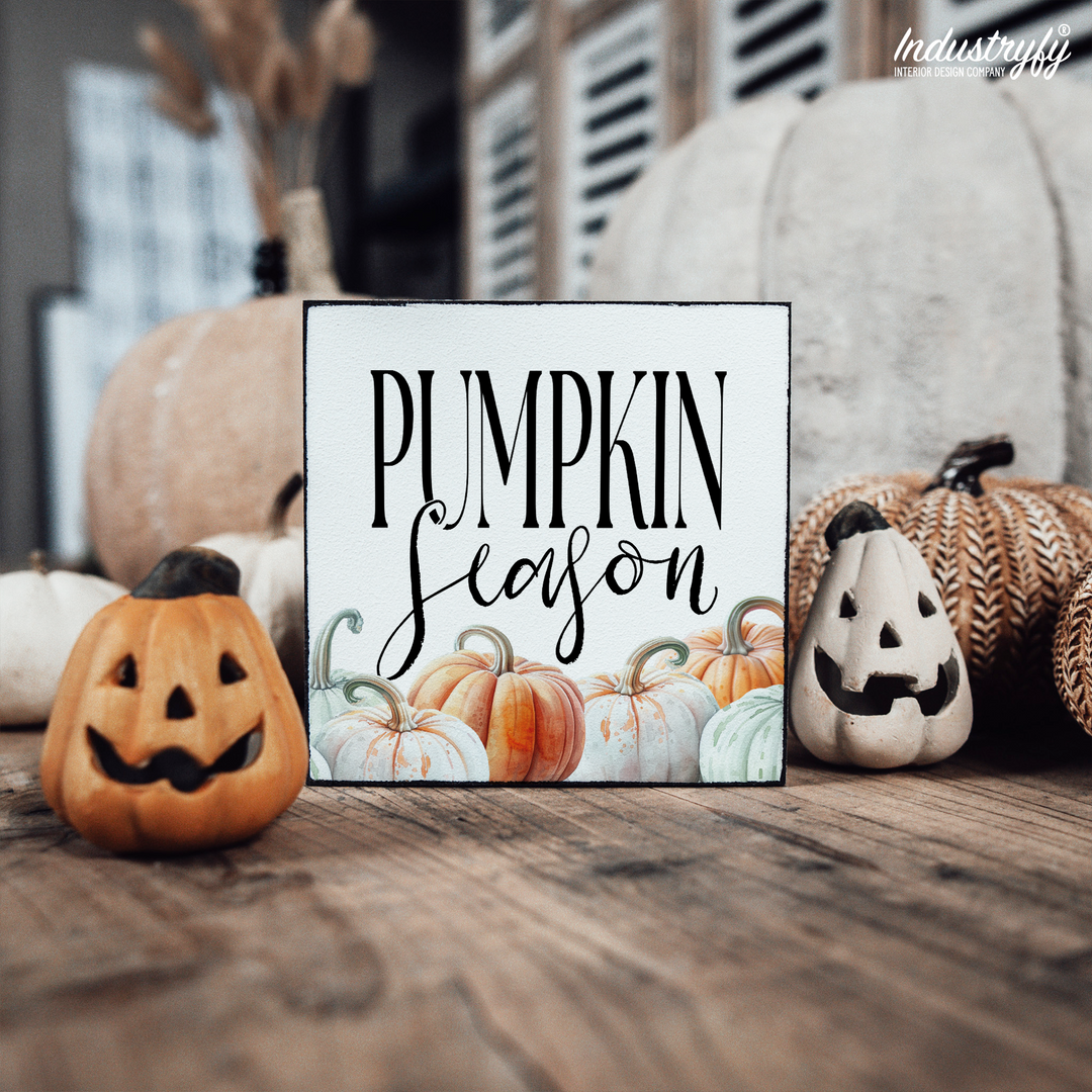 Miniblock Pumpkin Season, Kürbis Motiv fürs Regal von Industryfy