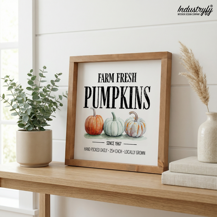 Landhaus Schild Farm Fresh Pumpkins, Vintage Herbstdeko mit Kürbissen von Industryfy