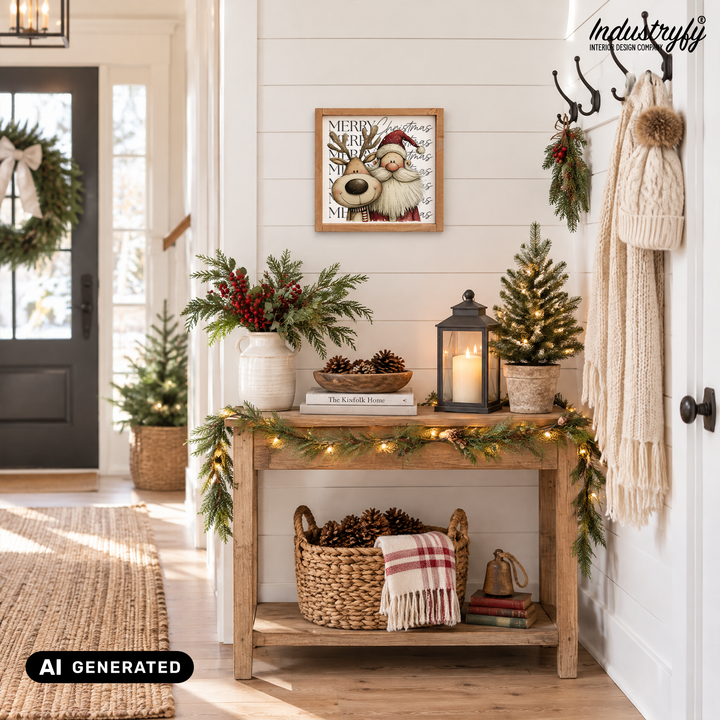 Landhaus Schild Merry Christmas No2, Farmhouse Weihnachtsschild an der Wand im Flur von Industryfy