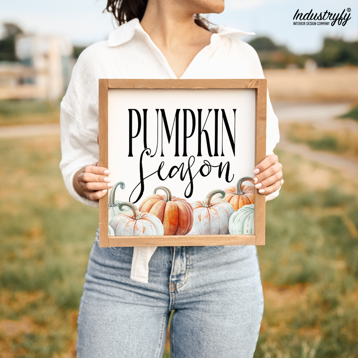 Landhaus Schild Pumpkin Season, Vintage Herbstdeko mit Kürbissen von Industryfy