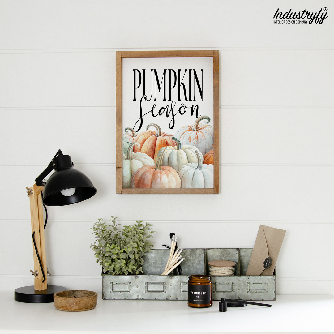 Landhaus Schild Pumpkin Season, Farmhouse Herbstschild aus Holz von Industryfy