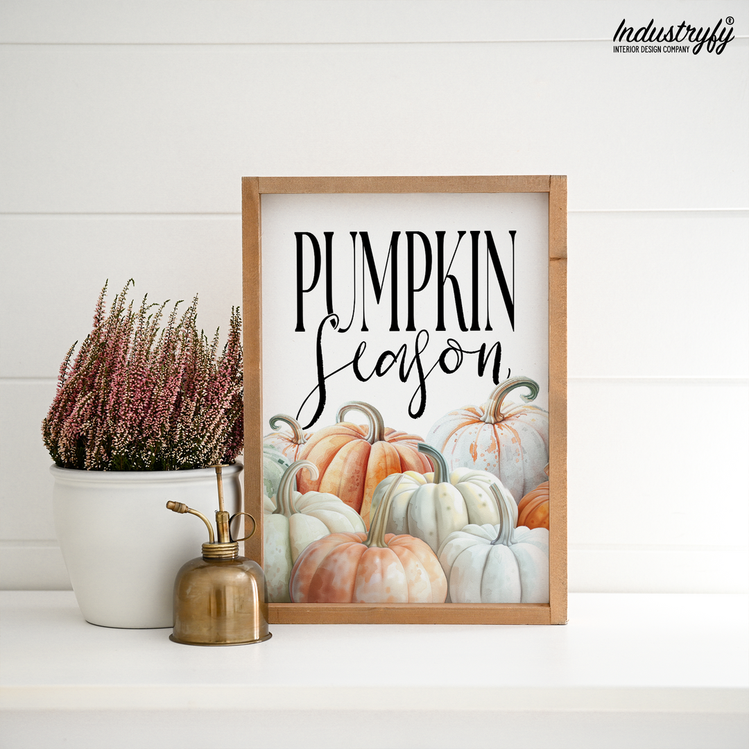 Landhaus Schild Pumpkin Season, Vintage Herbstdeko mit Kürbissen von Industryfy