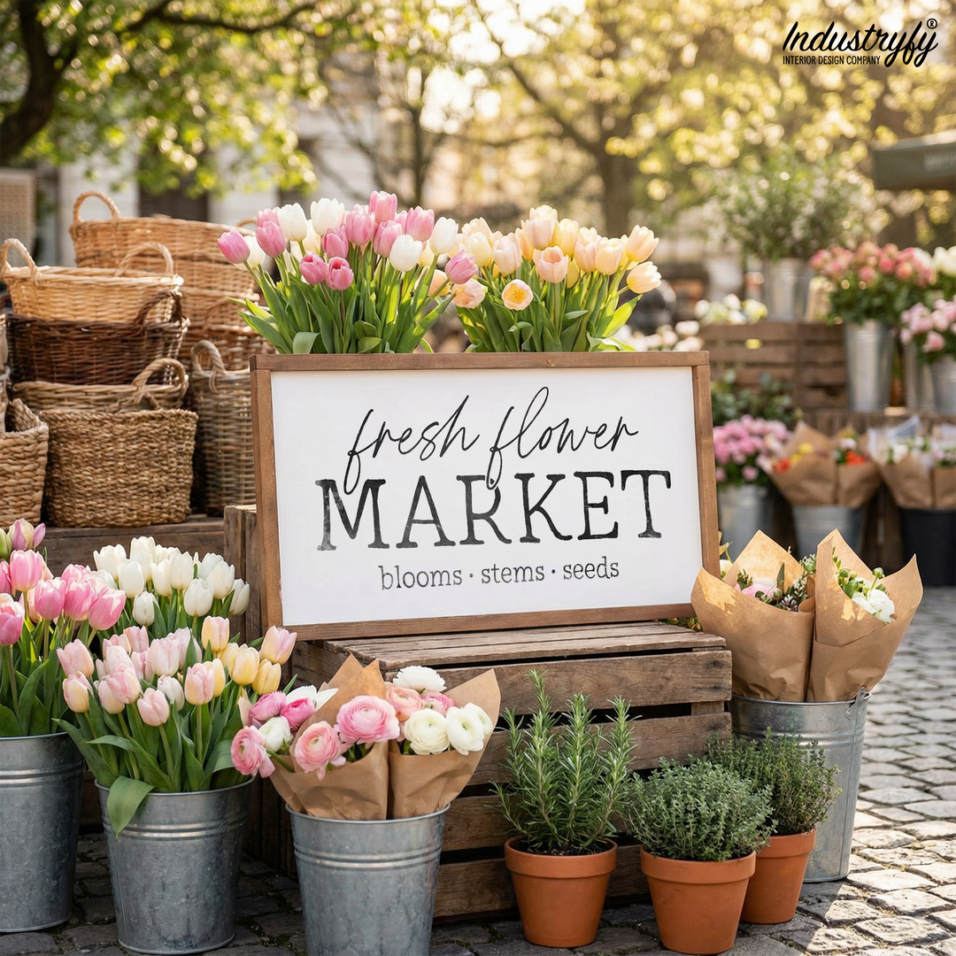 Fresh Flower Market No7 Landhaus Schild – Nahaufnahme Design von Industryfy