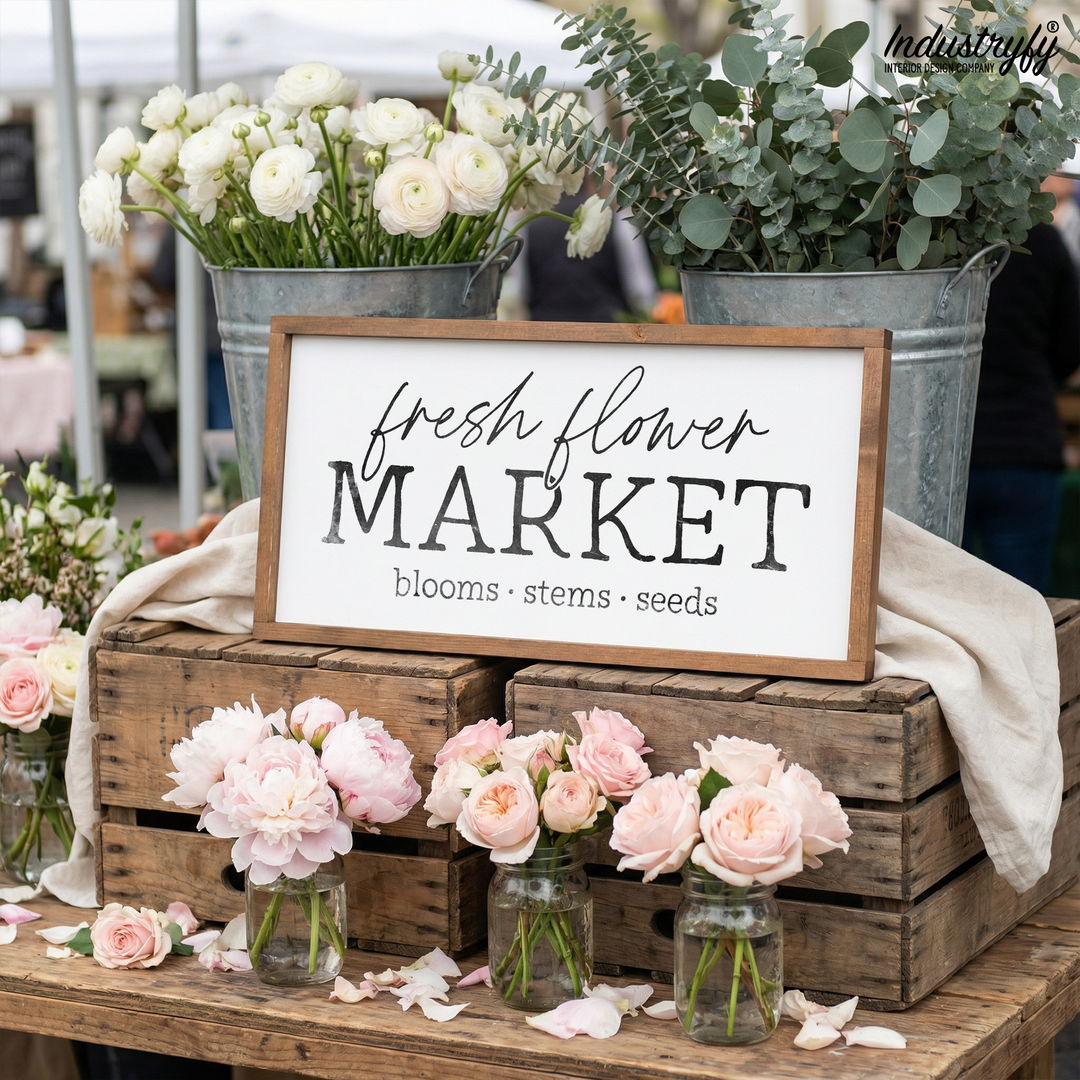 Landhaus Schild Fresh Flower Market No7 – Blumenmarkt-Deko im Farmhouse-Stil von Industryfy