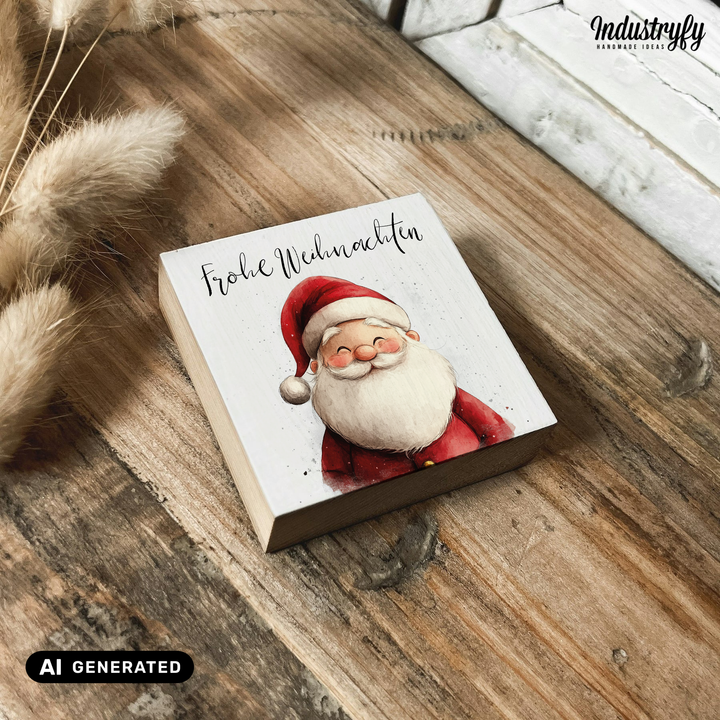 Holzmagnet Frohe Weihnachten Santa Detailansicht, UV-Druck auf Echtholz von Industryfy