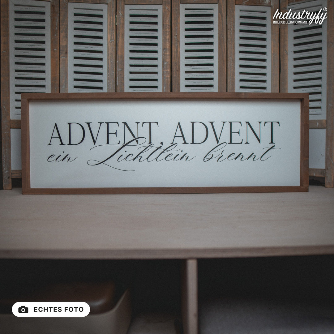 B-Ware Landhaus Schild Advent, Advent, ein Lichtlein brennt 90x30 mit Holzrahmen, echtes Foto von Industryfy