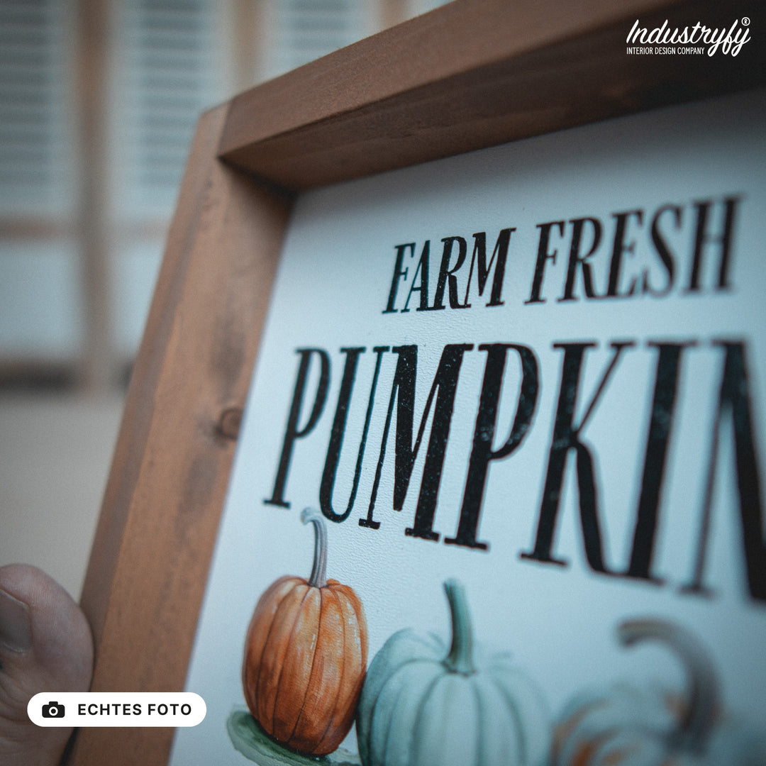 B-Ware Landhaus Schild Farm Fresh Pumpkins No11, Detailansicht Druck und Rahmen, echtes Foto von Industryfy