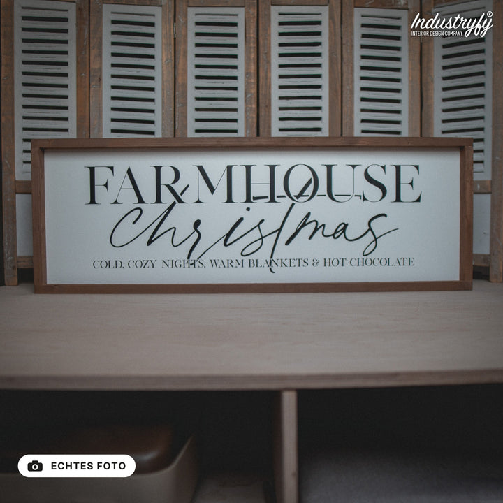 B-Ware Landhaus Schild Farmhouse Christmas 90x30 mit Holzrahmen, echtes Foto von Industryfy