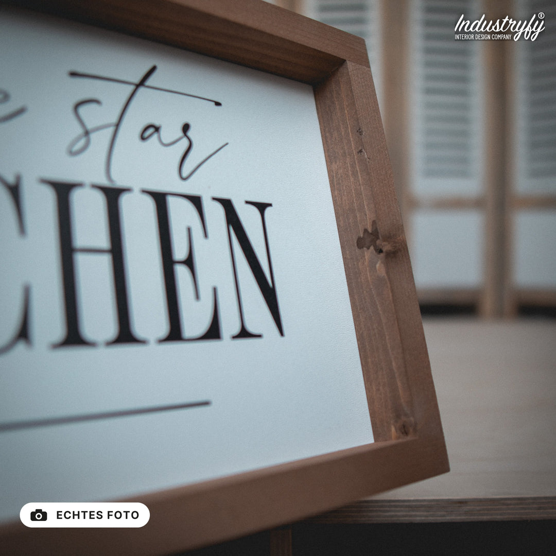 B-Ware Landhaus Schild Five Star Country Kitchen, Detailansicht Rahmenecke, echtes Foto von Industryfy