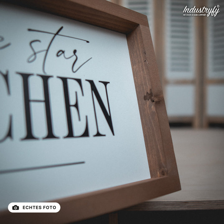 B-Ware Landhaus Schild Five Star Country Kitchen, Detailansicht Rahmenecke, echtes Foto von Industryfy