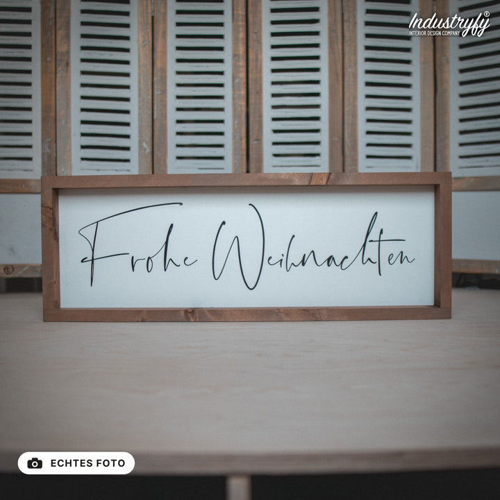 B-Ware Landhaus Schild Frohe Weihnachten 60x20 mit Holzrahmen, echtes Foto von Industryfy