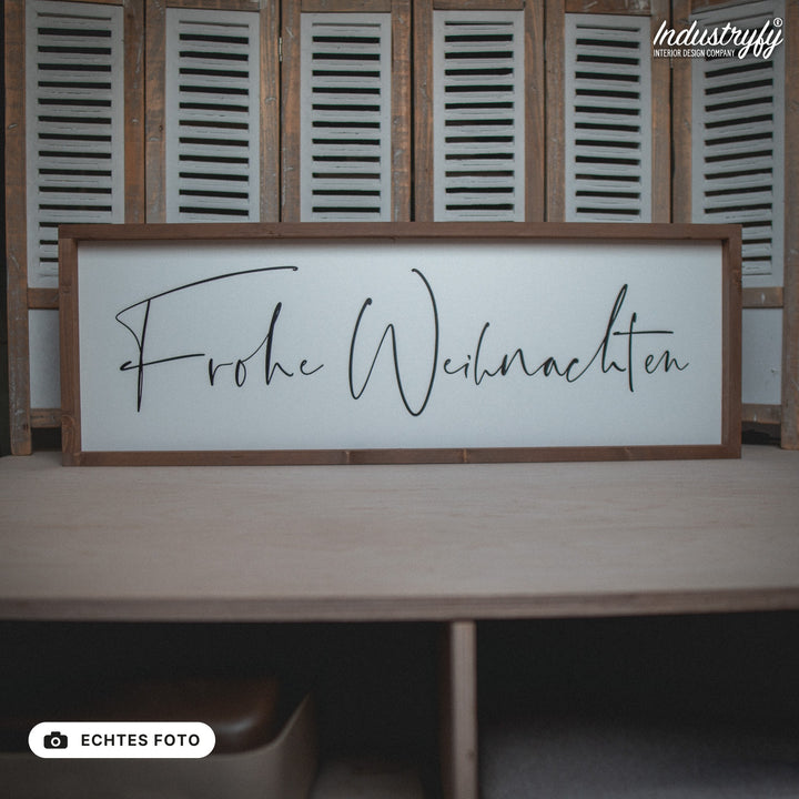 B-Ware Landhaus Schild Frohe Weihnachten 90x30 mit Holzrahmen, echtes Foto von Industryfy