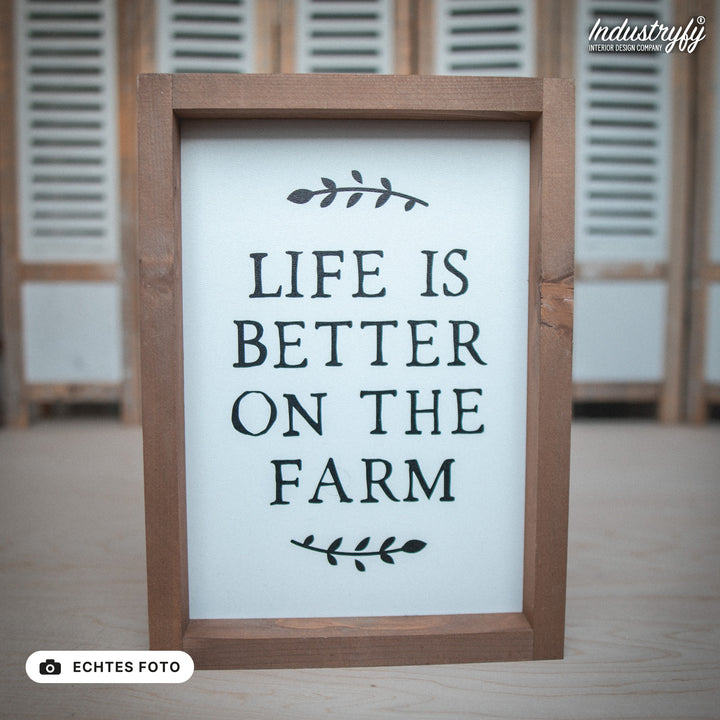 B-Ware Landhaus Schild Life is better on the Farm 21x30 mit Holzrahmen, echtes Foto von Industryfy