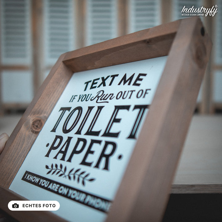 B-Ware Landhaus Schild Toilet Paper, Detailansicht Holzrahmen, echtes Foto von Industryfy