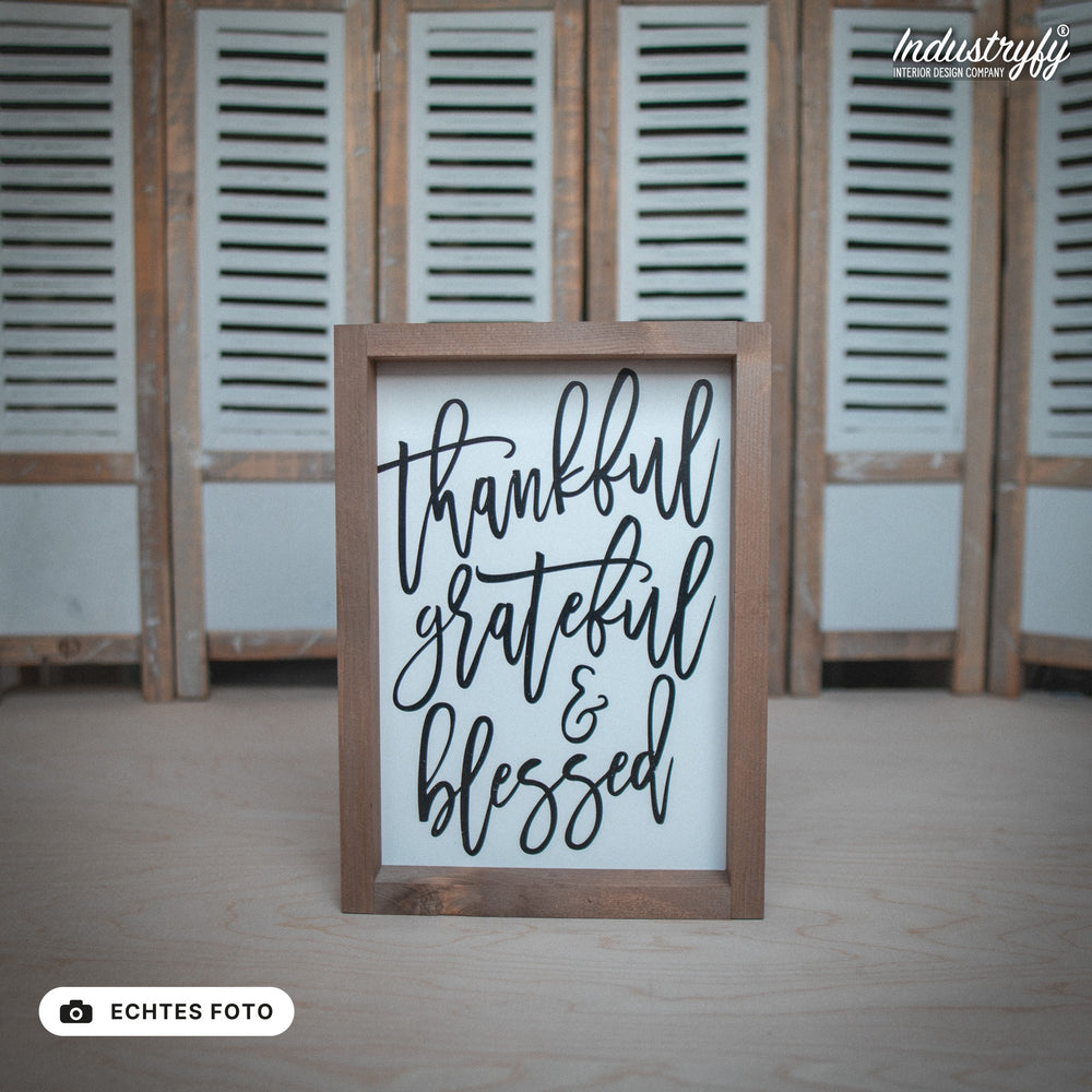 B-Ware Landhaus Schild thankful, grateful & blessed 21x30 mit Holzrahmen, echtes Foto von Industryfy