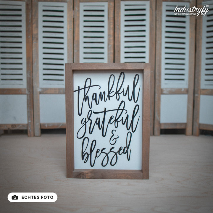 B-Ware Landhaus Schild thankful, grateful &amp; blessed 21x30 mit Holzrahmen, echtes Foto von Industryfy