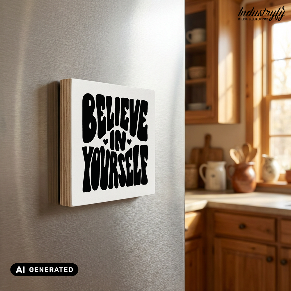 Holzmagnet Believe in yourself Detailansicht, UV-Druck auf Echtholz von Industryfy
