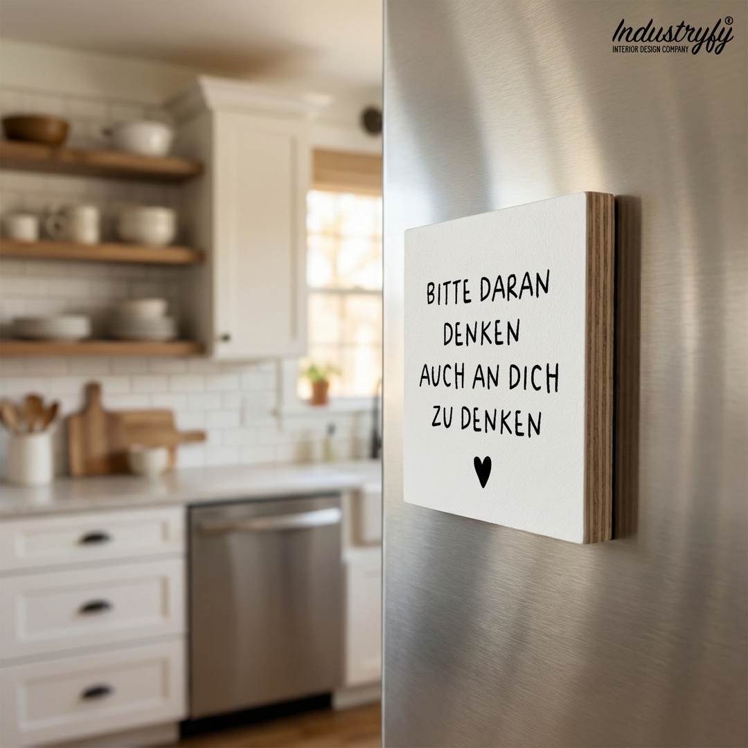 Kühlschrankmagnet Selbstfürsorge Spruch, Nahaufnahme Holz und UV-Druck Qualität