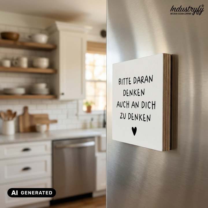 Kühlschrankmagnet Selbstfürsorge Spruch, Nahaufnahme Holz und UV-Druck Qualität