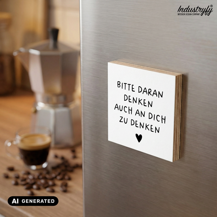 Magnet Bitte daran denken auch an dich zu denken, Lifestyle-Ansicht am Kühlschrank