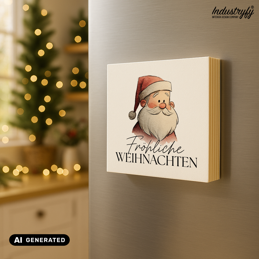 Holzmagnet Fröhliche Weihnachten Santa Detailansicht, UV-Druck auf Echtholz von Industryfy