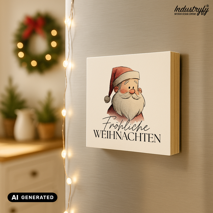 Kühlschrankmagnet Holz Fröhliche Weihnachten Santa, Holzmagnet von Industryfy
