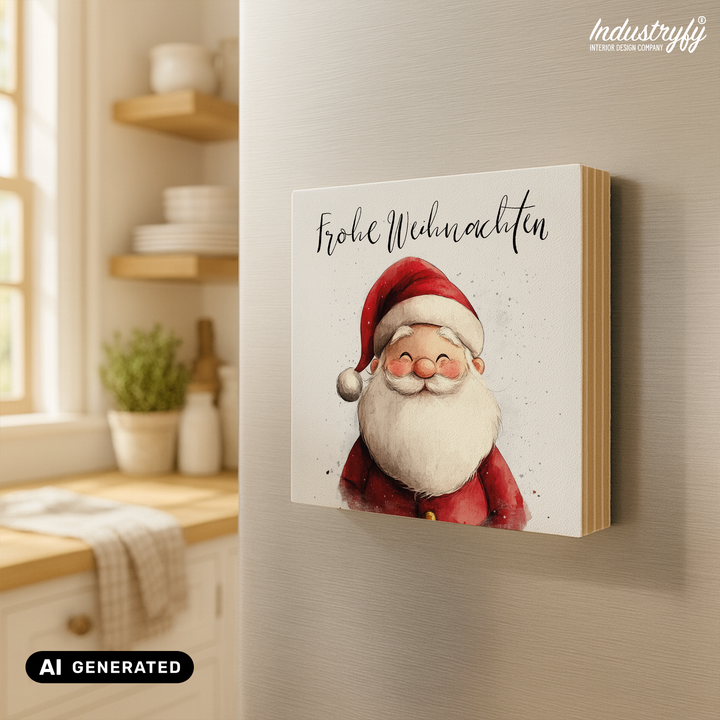 Kühlschrankmagnet Holz Frohe Weihnachten Santa, Holzmagnet von Industryfy