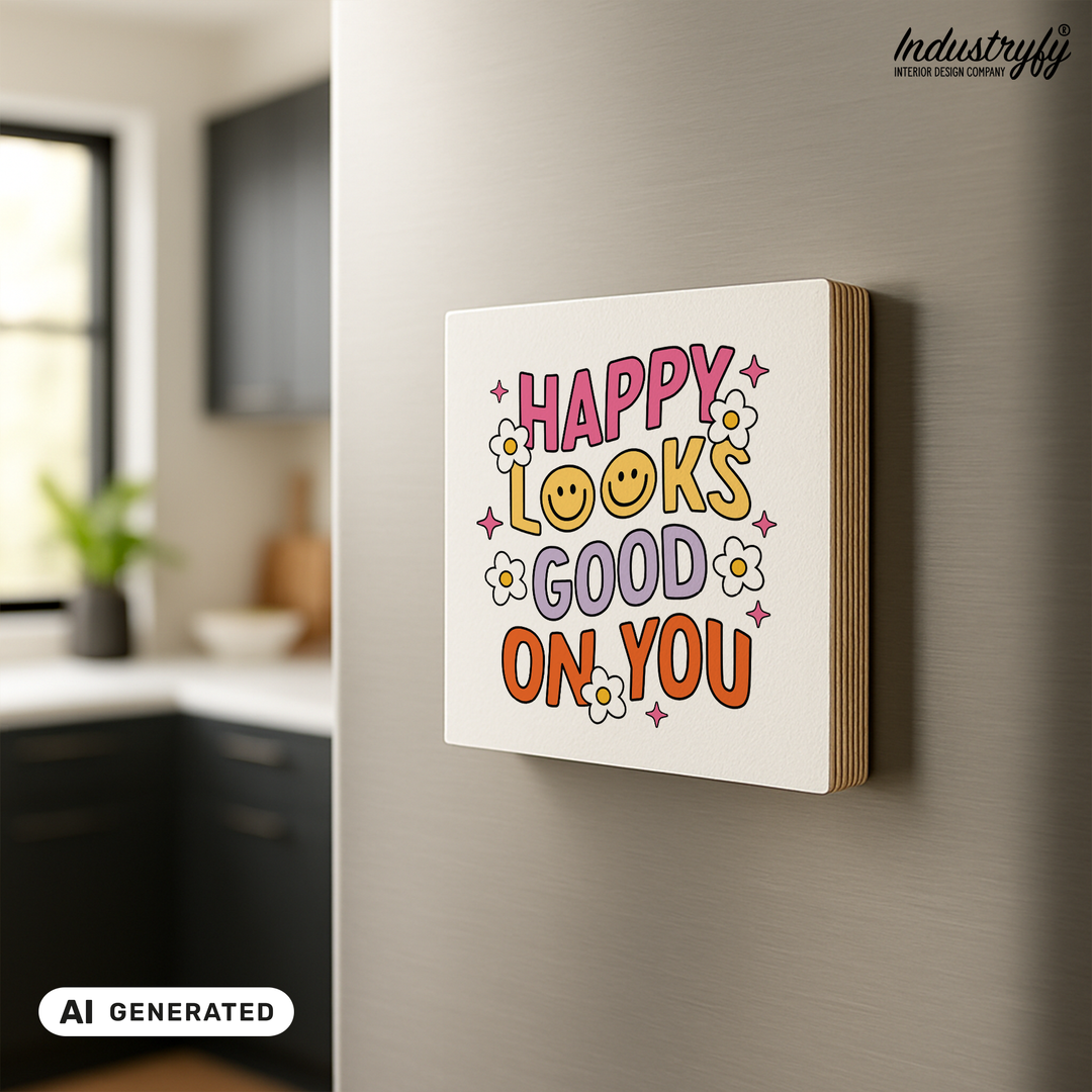 Kühlschrankmagnet Holz Happy looks good on you, Holzmagnet von Industryfy