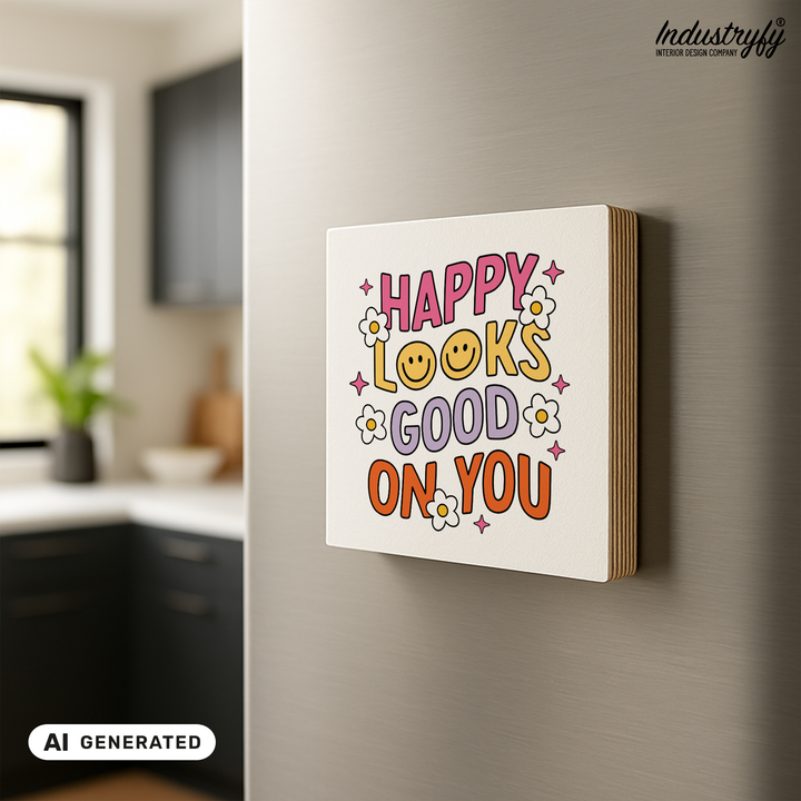 Kühlschrankmagnet Holz Happy looks good on you, Holzmagnet von Industryfy