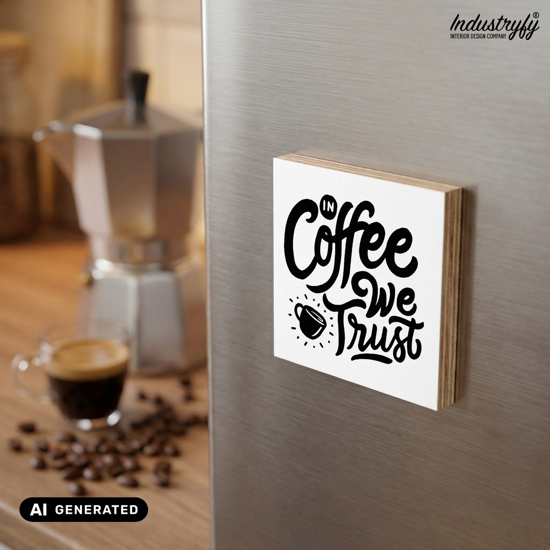 Kühlschrankmagnet Holz In Coffee we trust, Holzmagnet mit Kaffee-Spruch von Industryfy