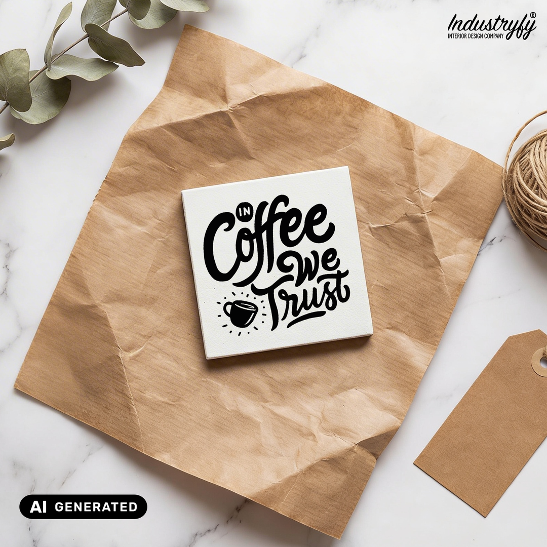 Holzmagnet In Coffee we trust Detailansicht, UV-Druck auf Echtholz mit sichtbaren Sperrholz-Kanten
