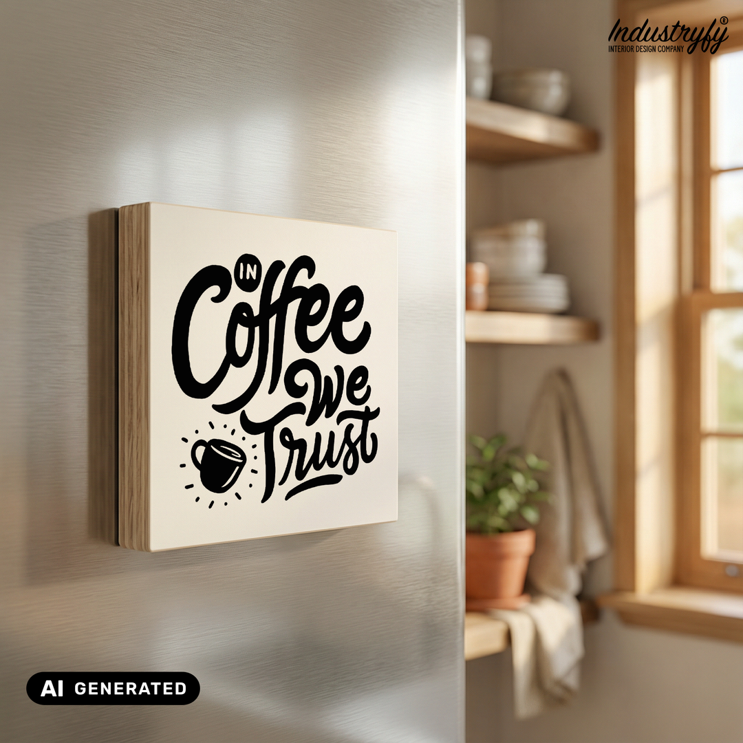 Holz Kühlschrankmagnet In Coffee we trust, Kaffee Deko Magnet gefertigt im Saarland