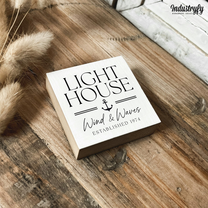 Kühlschrankmagnet Holz Lighthouse Wind &amp; Waves, Holzmagnet von Industryfy