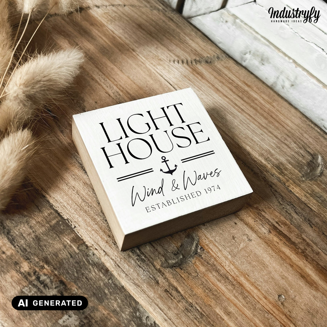 Kühlschrankmagnet Holz Lighthouse Wind & Waves, Holzmagnet von Industryfy