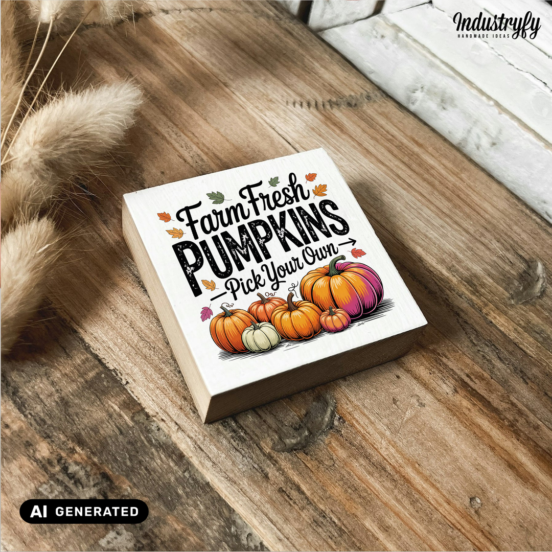 Kühlschrankmagnet Holz Farm Fresh Pumpkins No7, Holzmagnet von Industryfy