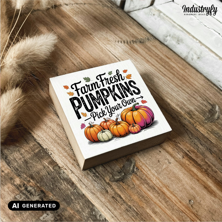 Kühlschrankmagnet Holz Farm Fresh Pumpkins No7, Holzmagnet von Industryfy