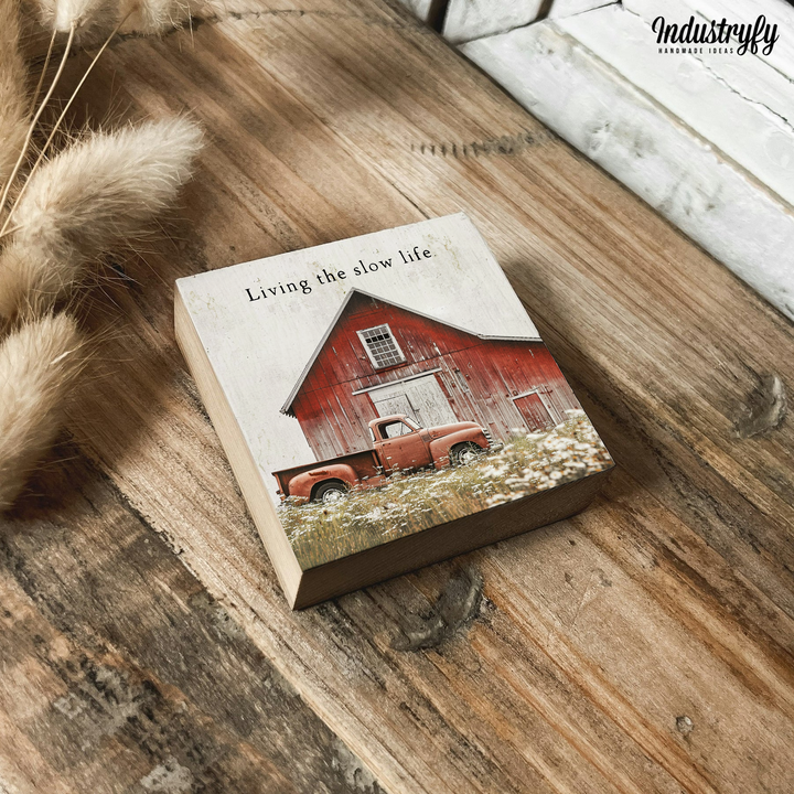 Kühlschrankmagnet Holz Living the slow life, Holzmagnet von Industryfy