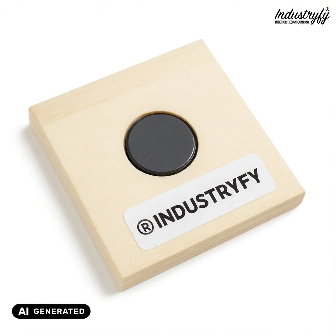 Rückseite Holzmagnet mit Neodym-Magnet und Industryfy Logo