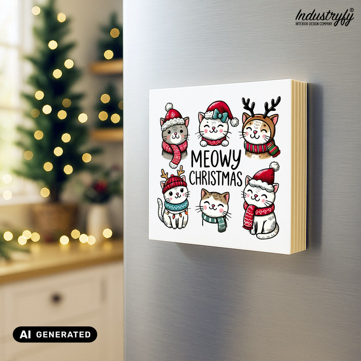Kühlschrankmagnet Holz Meowy Christmas, Holzmagnet von Industryfy