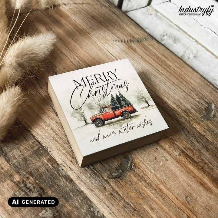 Kühlschrankmagnet Holz Merry Christmas Truck, Holzmagnet von Industryfy