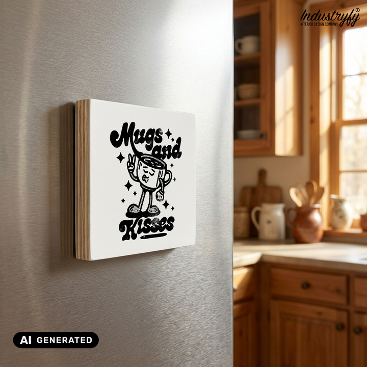 Holzmagnet Mugs and kisses Detailansicht, UV-Druck auf Echtholz von Industryfy