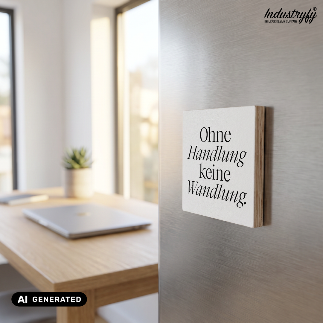 Holzmagnet Ohne Handlung keine Wandlung Detailansicht - Industryfy
