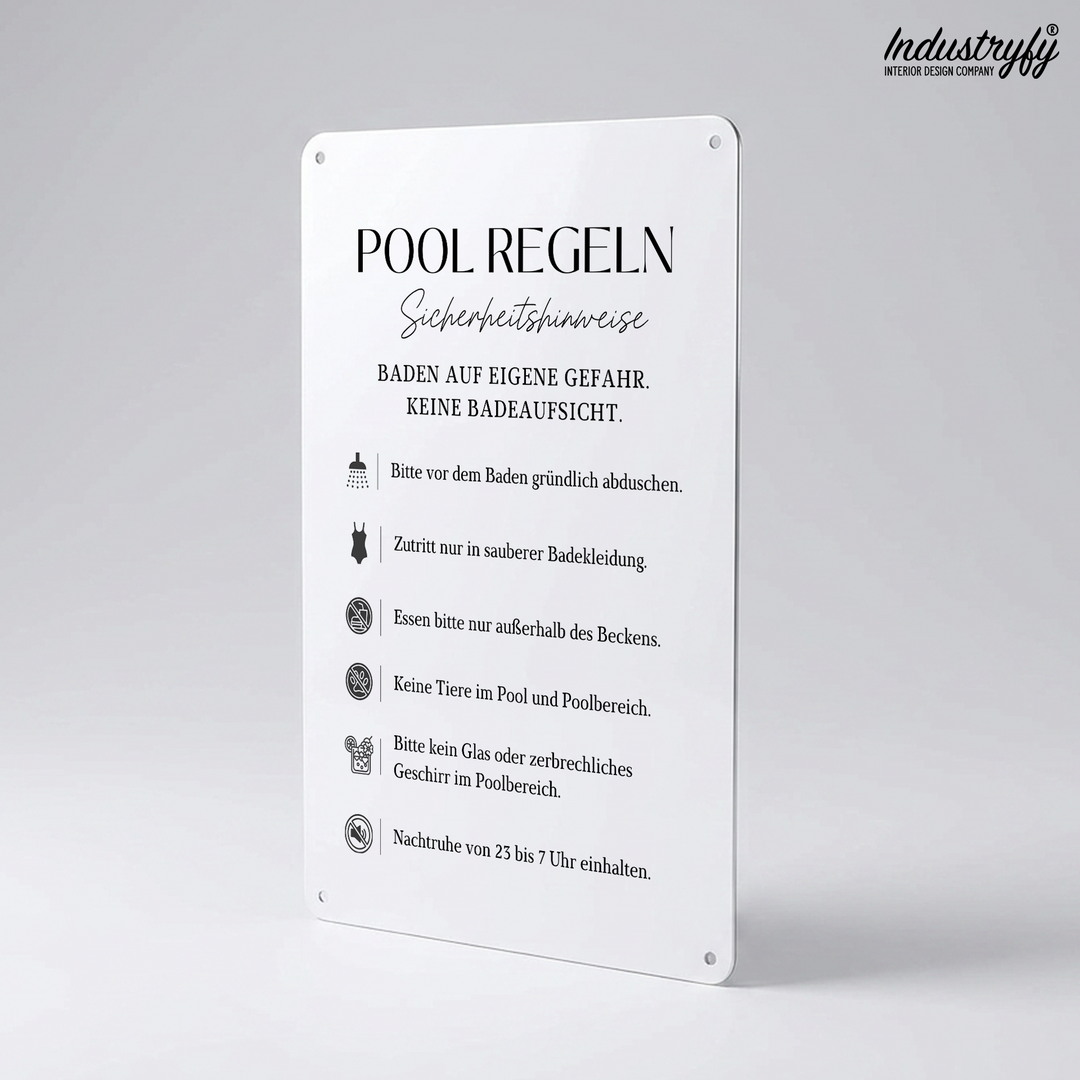 Pool Regeln Schild Detailansicht deutsche Baderegeln
