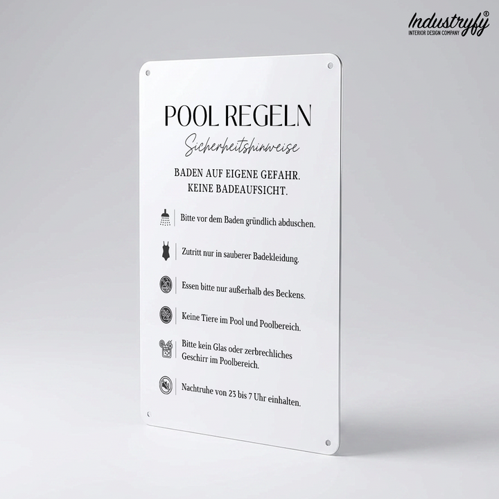 Pool Regeln Schild Detailansicht deutsche Baderegeln