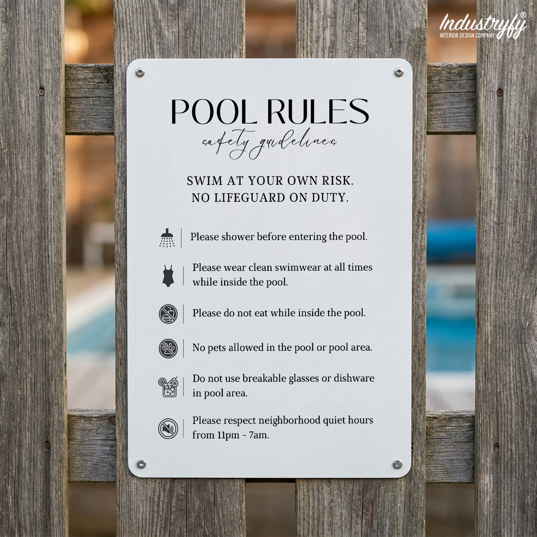 Metallschild Pool Rules mit Baderegeln im Hochformat