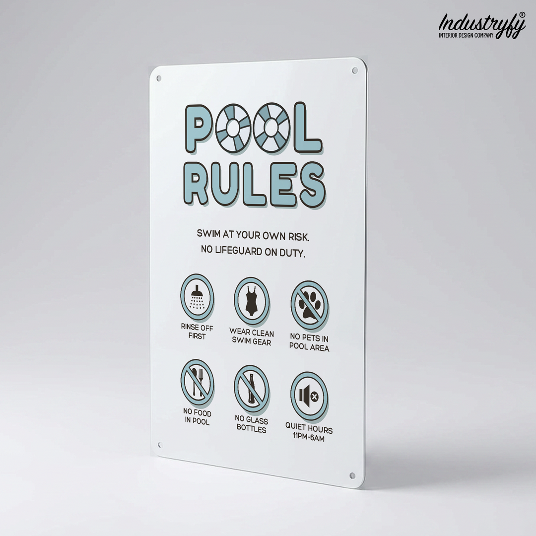 Pool Rules Schild Detailansicht farbige Symbole